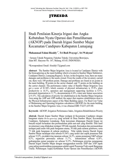 Jurnal Teknologi Dan Rekayasa Sumber Daya Air Vol. 1 No. 2 (2021) P ...