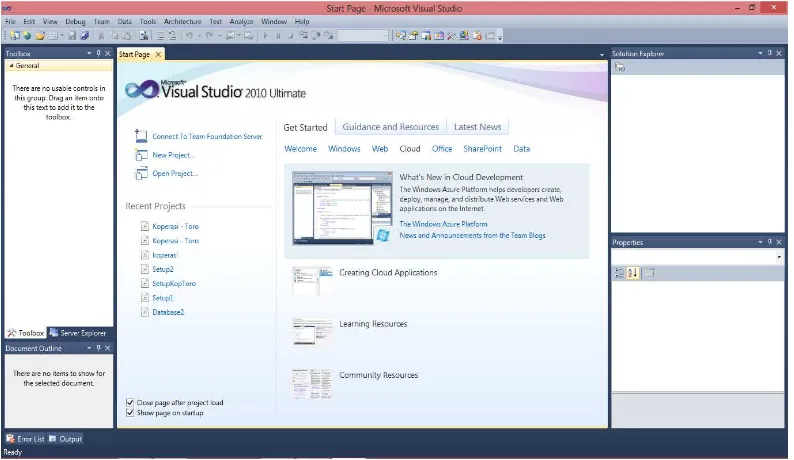 Gambar 2.4 Tampilan Awal Microsoft Visual Studio 2010 