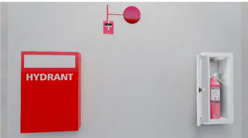 Gambar 10. Ilustrasi penempatan hydrant box, alarm dan alat pemadam api ringan  (APAR)
