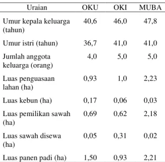 Tabel 1. Karakteristik  Rumah  Tangga  Usahatani  Padi  di Kabupaten OKU, OKI dan MUBA, 2002 
