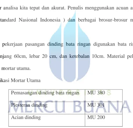 Tabel 4.1Spesifikasi Mortar Utama 