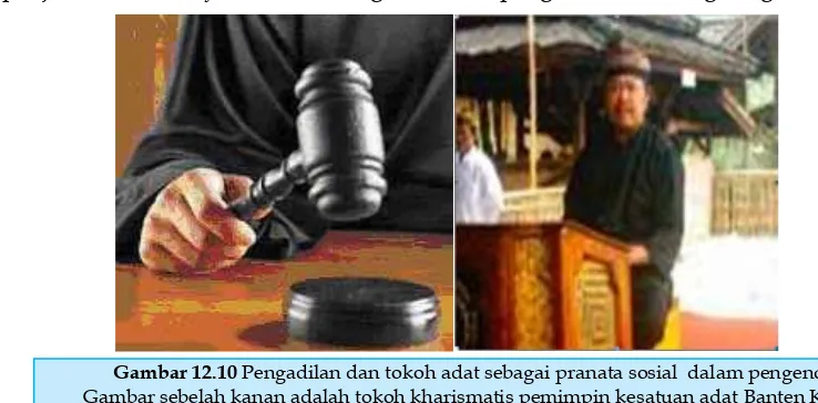 Gambar 12.10 Pengadilan dan tokoh adat sebagai pranata sosial  dalam pengendalian. 