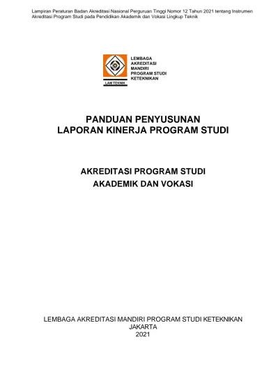 PANDUAN PENYUSUNAN LAPORAN KINERJA PROGRAM STUDI