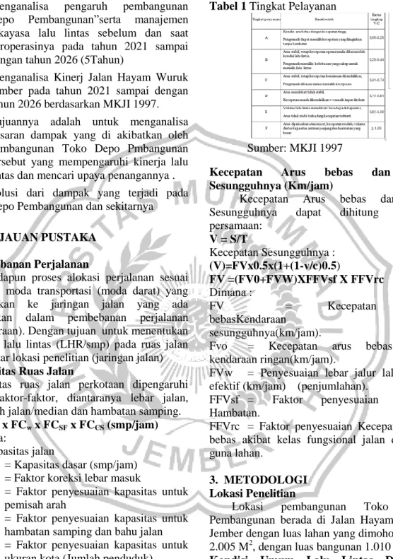 Tabel 1 Tingkat Pelayanan 