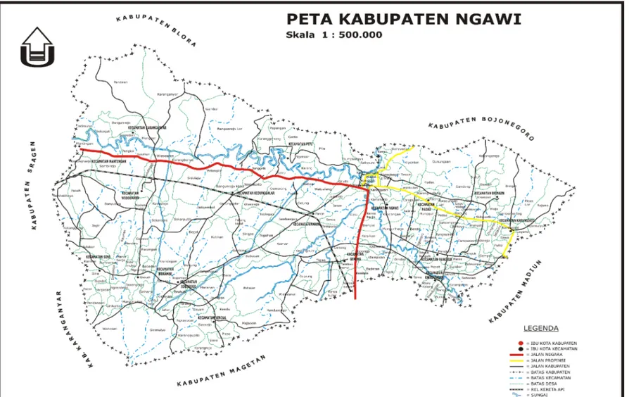 Gambar 1.1 Peta Kabupaten Ngawi Sumber: Bappeda Kabupaten Ngawi, 2008