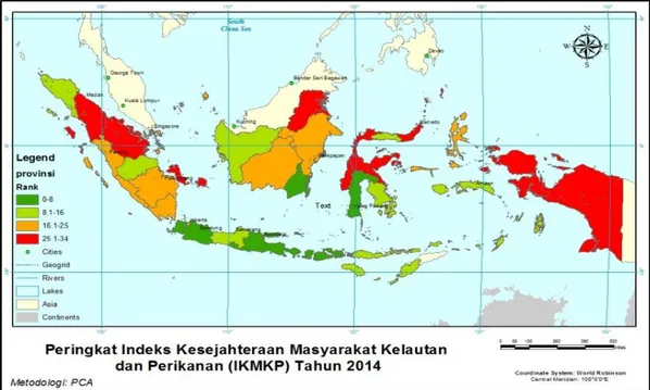 Gambar 4.   Peringkat Indeks Kesejahteraan Masyarakat KP menurut Propinsi di  Indonesia, 2014 
