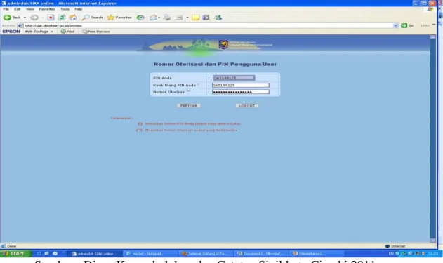 Gambar  3.1  di  atas  menampilkan  halaman  awal  log  in  Sistem  Informasi  Administrasi  Kependudukan yang  hanya  dapat  dibuka  atau  dipergunakan  oleh  aparatur di Dinas Kependudukan dan Catatan Sipil Kota Cimahi