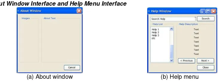 Figure 10. About Window and Help Menu interface 