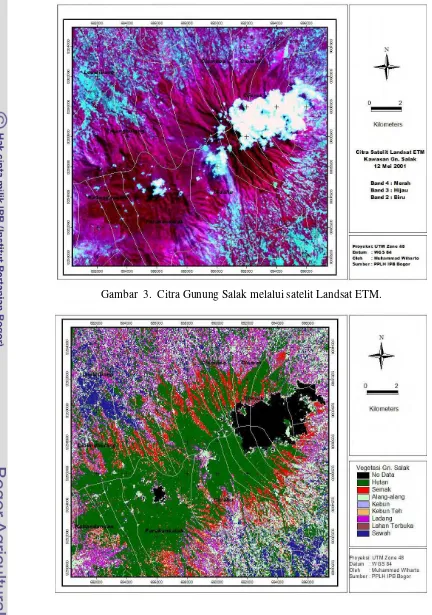 Gambar  3.  Citra Gunung Salak melalui satelit Landsat ETM. 