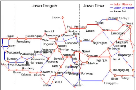 Gambar 3.2 Peta kota di Jawa Tengah dan Jawa timur  Distribusi yang selama ini dilakukan adalah sebagai berikut