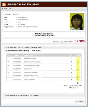 Gambar 9 Contoh Tampilan KRS Mahasiswa 