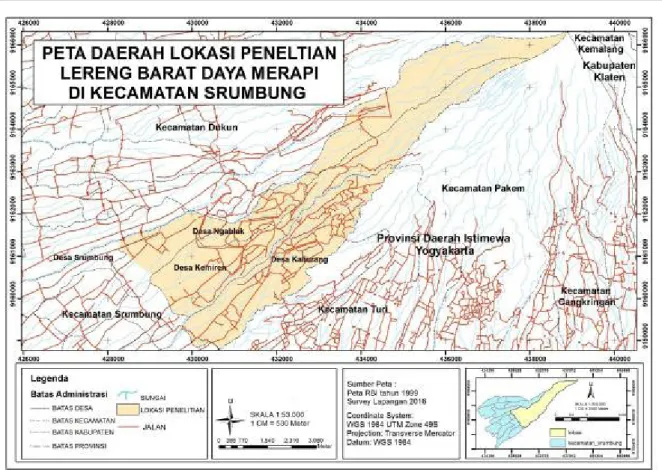 Gambar 2. Peta Daerah Penelitian kawasan rawan bencana III Kecamatan Srumbung