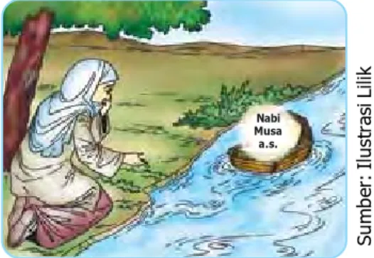 Gambar Nabi Musa waktu masih bayi dihanyutkan ke Sungai Nil.