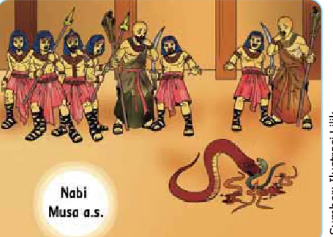 Gambar Mukjizat Nabi Musa, tongkatnya bisa berubah menjadi ular.