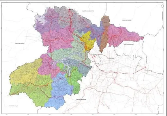 Gambar 2.1.  Peta Batas Wilayah Kabupaten Bandung Barat  Tabel 2.1.  Luas Wilayah dan Jumlah Desa Kabupaten Bandung Barat 