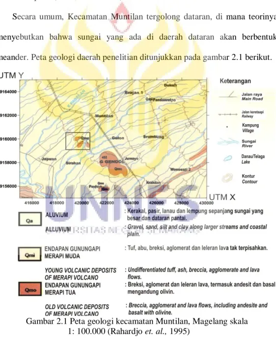 Gambar 2.1 Peta geologi kecamatan Muntilan, Magelang skala               1: 100.000 (Rahardjo et