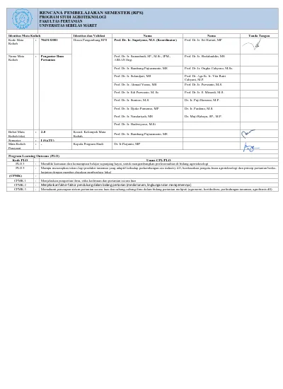 RENCANA PEMBELAJARAN SEMESTER (RPS) PROGRAM STUDI AGROTEKNOLOGI ...