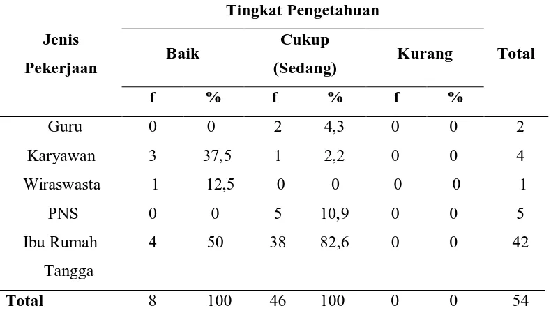 Tabel 6.5. Distribusi Frekuensi Pengetahuan mengenai Nyeri Perut pada Anak di Kompleks PPKS Medan pada Tahun 2010 berdasarkan Pekerjaan Responden 