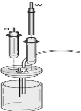 Gambar 2.2 Diagram sel voltametri; W: elektroda kerja;          R: elektroda pembanding; A: elektroda pembantu         (Schroll, 2015)  
