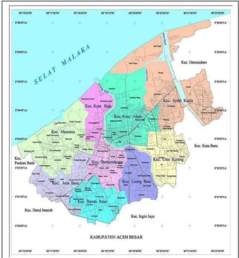 Gambar 2.1. Peta lokasi penelitian yang terletak di sebelah utara Kota Banda Aceh   (sumber: BRR, 2007)