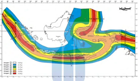 Gambar 3.2 Wilayah Gempa Indonesia dengan percepatan puncak batuan dasar  dengan periode ulang 500 tahun 