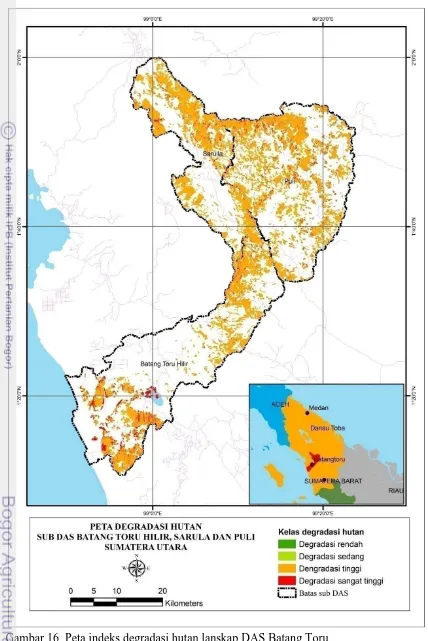 Gambar 16  Peta indeks degradasi hutan lanskap DAS Batang Toru  