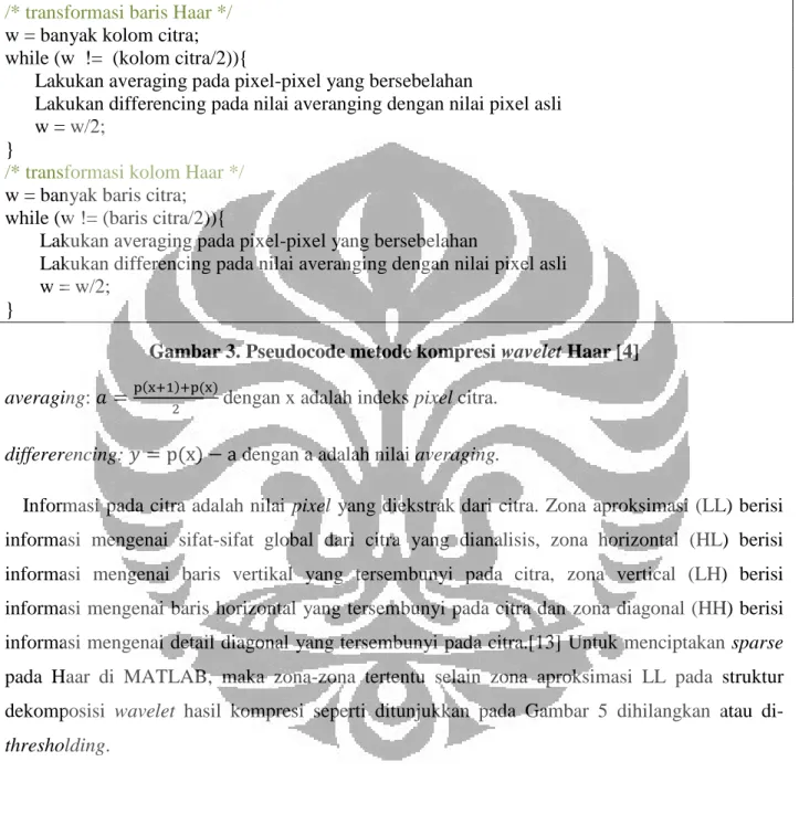 Gambar 3. Pseudocode metode kompresi wavelet Haar [4] 