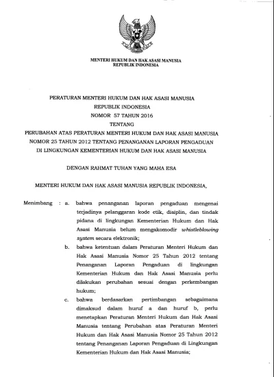 B. Bahwa Ketentuan Dalam Peraturan Menteri Hukum Dan Penanganan Laporan ...