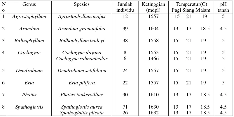 Tabel 1.  Jumlah genus, spesies dan jumlah individu anggrek di Samosir Utara 