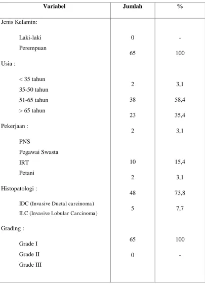 Tabel 4.1 Karakteristik klinik dari 65 pasien 