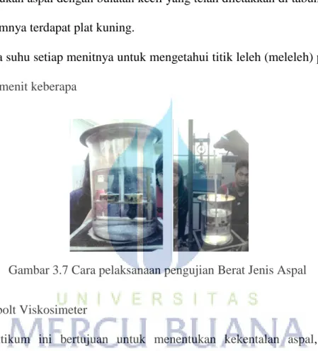 Gambar 3.7 Cara pelaksanaan pengujian Berat Jenis Aspal  f.  Saybolt Viskosimeter  