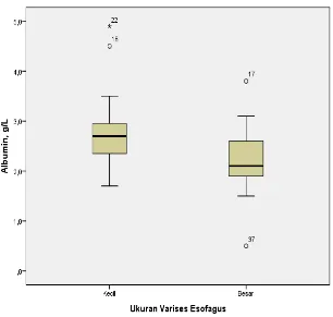 Gambar 4.4 Grafik Boxplot Perbedaan Kadar Albumin antara Kelompok Penderita dengan VE Ukuran Kecil dengan VE Ukuran Besar  