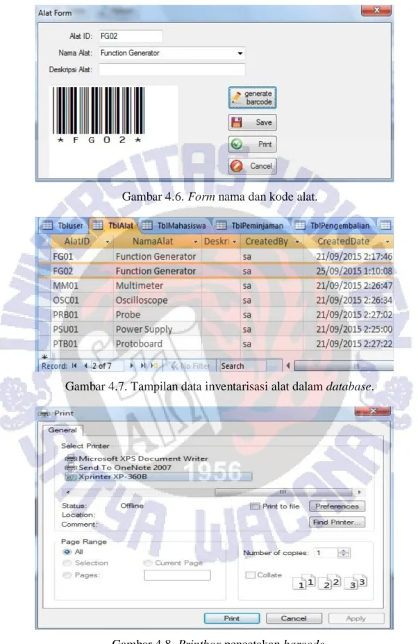 Gambar 4.6. Form nama dan kode alat. 