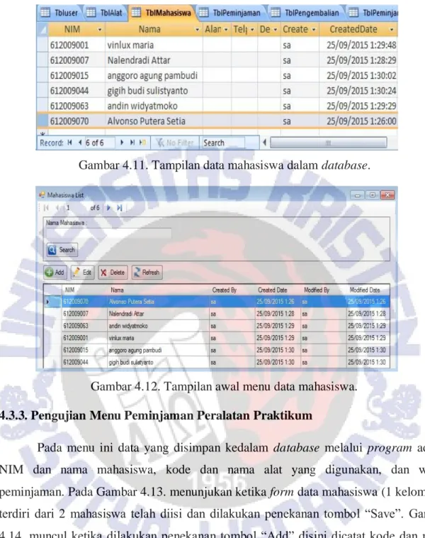 Gambar 4.11. Tampilan data mahasiswa dalam database. 