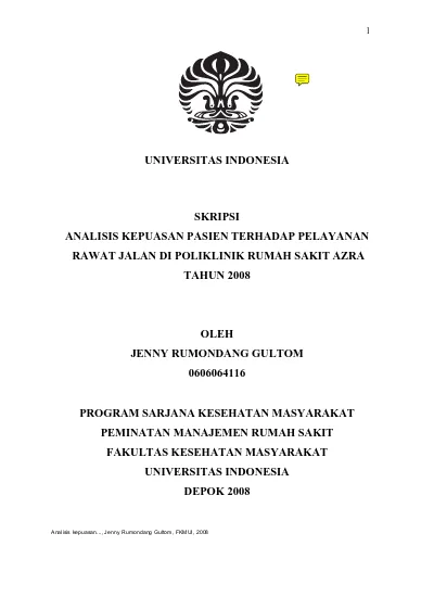 UNIVERSITAS INDONESIA SKRIPSI ANALISIS KEPUASAN PASIEN TERHADAP ...