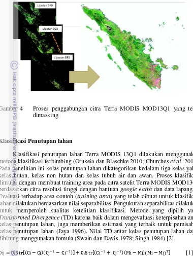 Gambar 4   Proses penggabungan citra Terra MODIS MOD13Q1 yang telah 