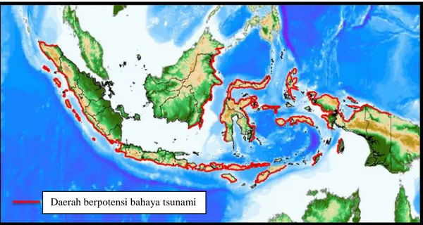 Gambar 1.1. Peta potensi bahaya tsunami di Indonesia terbitan BMKG (bmkg.go.id) 
