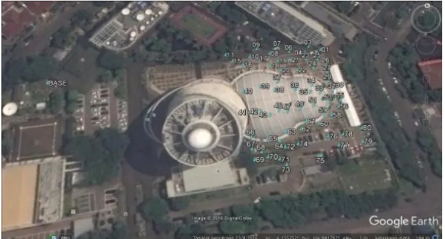 GAMBAR 2.2 Lokasi penelitian beserta titik-titik pengukuran dengan metode grid acak (Google Earth, 2017) 