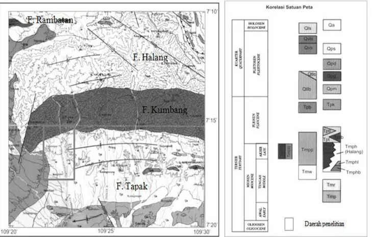 Gambar 12 Peta Geologi Regional dan posisi stratigrafi formasi batuan daerah penelitian