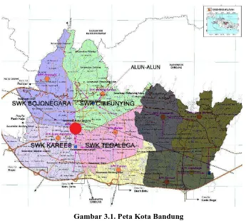 Gambar 3.1. Peta Kota Bandung (Sumber: Dokumentasi Pribadi Berdasarkan Peta RTRW Kota Bandung 