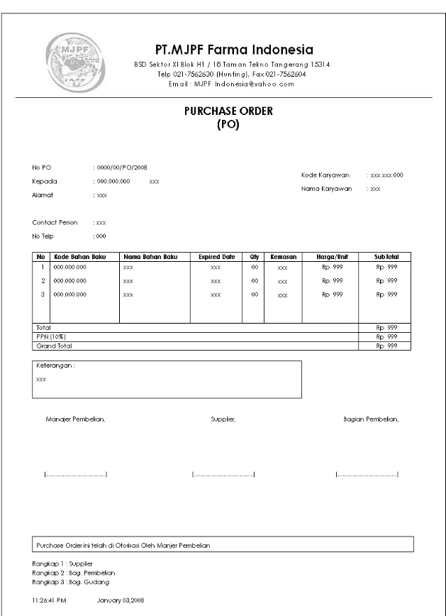 Gambar 4.26 Rancangan Formulir Purchase Order