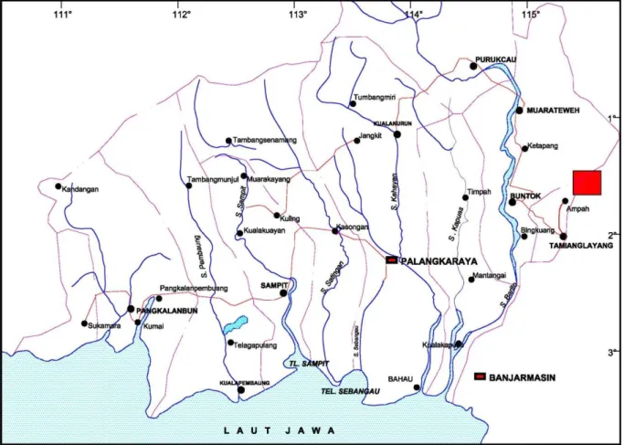Gambar 1.  Peta Lokasi Daerah Penyelidikan di Kabupaten Barito Selatan,   Kalimantan Tengah