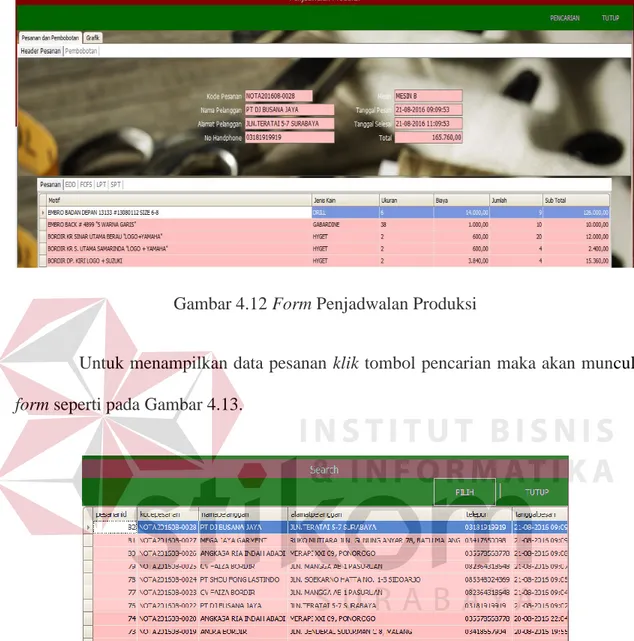 Gambar 4.12 Form Penjadwalan Produksi 