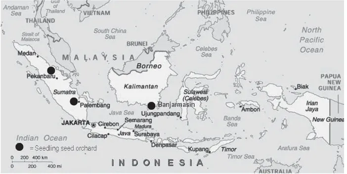 Figure 1. Approximate location of the study area in Kalimantan and Sumatra, Indonesia
