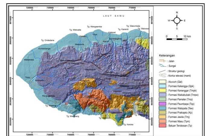 Gambar 3. Peta geologi daerah penelitian (modofikasi dari Effendi dan Apandi, 1993). Biasakan untuk menunjukkan signfikansi dari  gambar pada judul gambar (caption) dan keterangan sumber