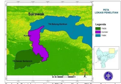 Gambar 2 Peta lokasi penelitian di TN Betung Kerihun, TN Danau Sentarum dan
