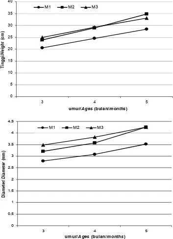Gambar (Figure) 1. Variasi pertumbuhan bibit meranti tembaga asal cabutan alam berdasarkan faktor kompos (The growth variation of S