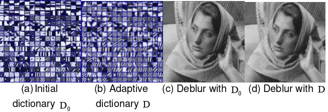 Figure 3. Comparison of deblurring results on Barbara with the global learned dictionary and the  adaptive dictionary