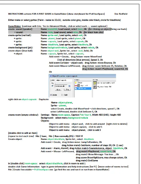 Figure 3: How to Make Pick Your Space with GameMaker 