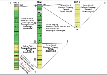 Gambar 8. Korelasi litologi data bor PRG III, PRG I, dan PRG II di daerah Puring, Gombong Selatan 